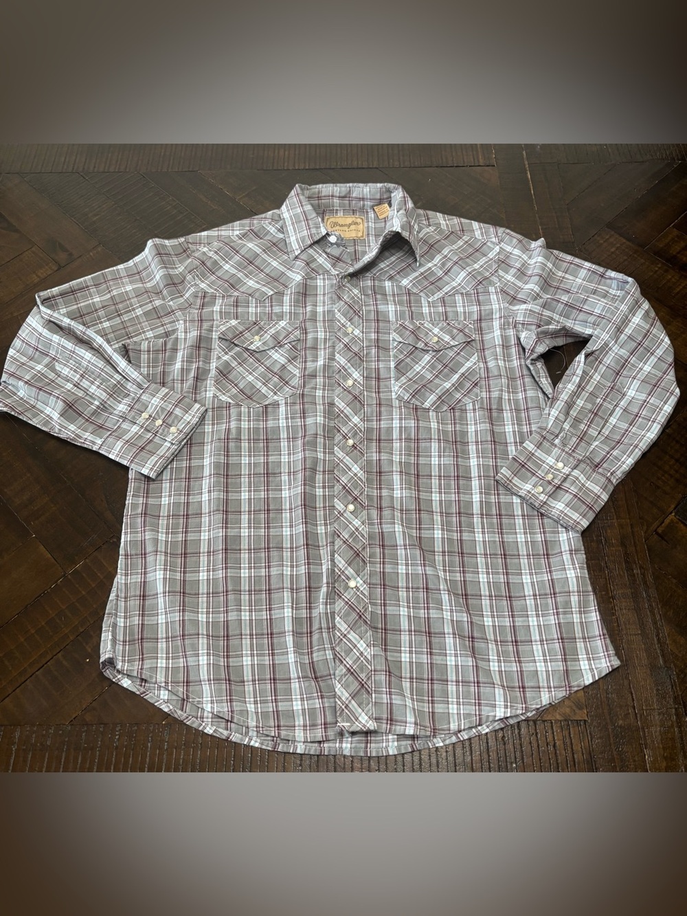 Wrangler Plaid Button-Down Shirt in Gray and Burgundy